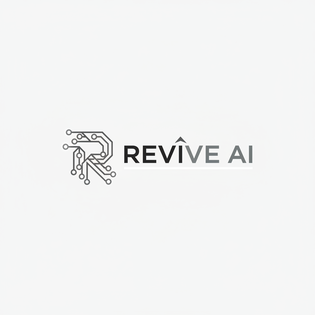 Make a logo for revive ai make the color scheme black white gray with white accents